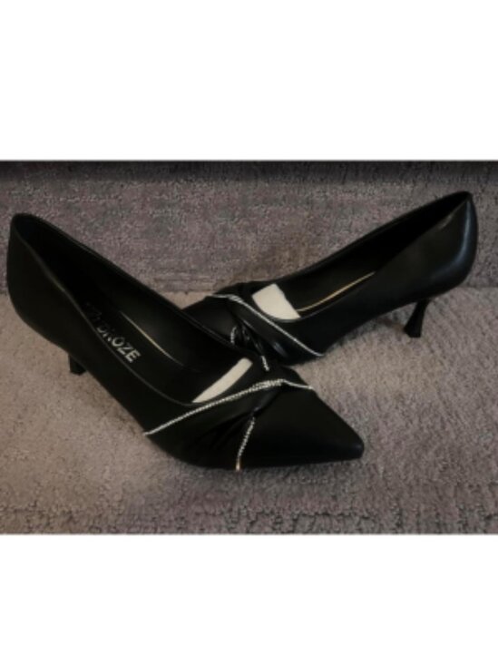 Women's Black Dress Shoes With Rhinestone Strap Stiletto Pointed Toe High Heels - Picture 3 of 6